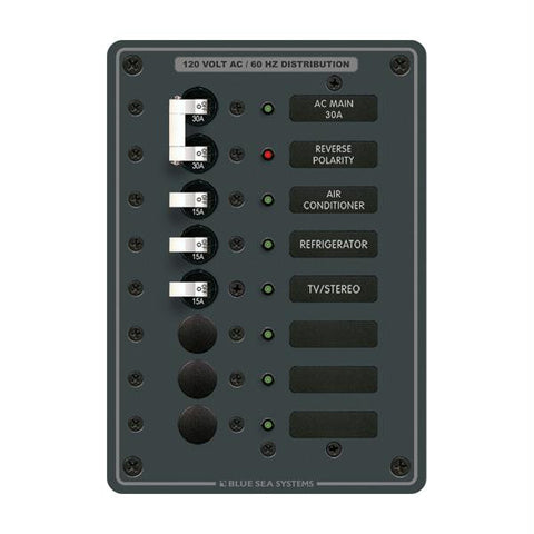 Blue Sea 8027 AC Main +6 Position Breaker Panel   (White Switches)