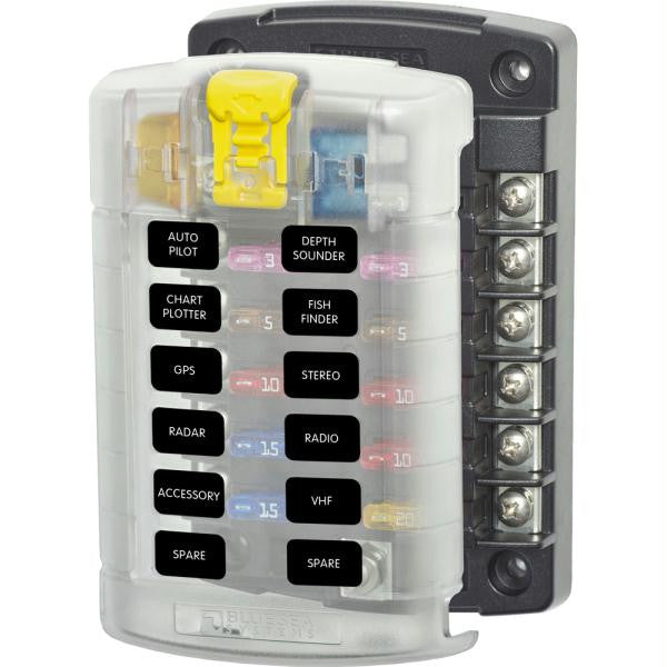 Blue Sea 5029 ST Blade Fuse Block w-Cover - 12 Circuit w-o Negative Bus