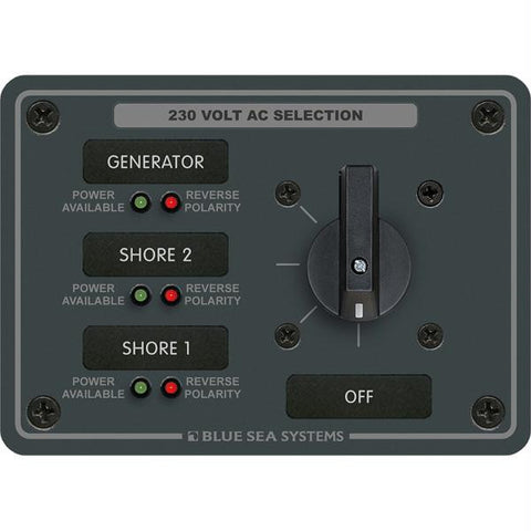 Blue Sea 8358 AC Rotary Switch Panel 30 Ampere 3 Positions + OFF, 2 Pole