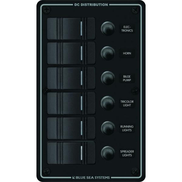 Blue Sea 8373 Water Resistant 6 Position - Black - Vertical Mount Panel