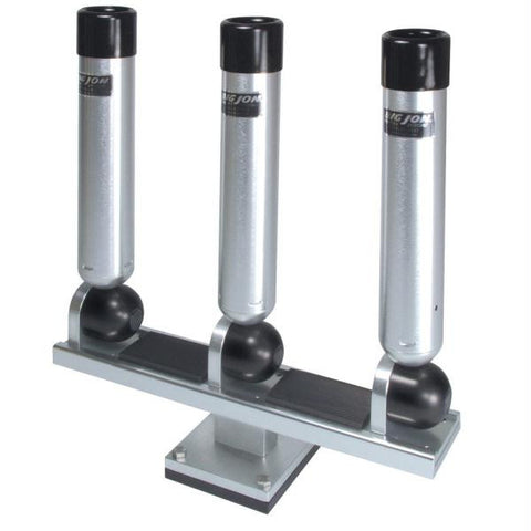 Big Jon Triple Multi-Set Rod Holder Pedestal Mount - Silver