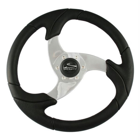 Ongaro Folletto 14.2&quot; Black Poly Steering Wheel w- Polished Spokes and Black Cap - Fits 3-4&quot; Tapered Shaft Helm