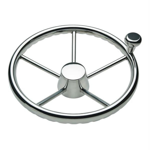 Ongaro 170 13.5&quot; Stainless 5-Spoke Destroyer Wheel w- Stainless Cap and FingerGrip Rim - Fits 3-4&quot; Tapered Shaft Helm