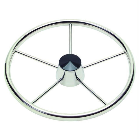 Ongaro 170 13.5&quot; Stainless 5-Spoke Destroyer Wheel w- Black Cap and Standard Rim - Fits 3-4&quot; Tapered Shaft Helm