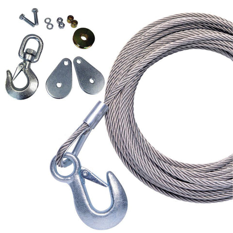 Powerwinch 25' x 7-32&quot; Stainless Steel Universal Premium Replacement Galvanized Cable w-Pulley Block