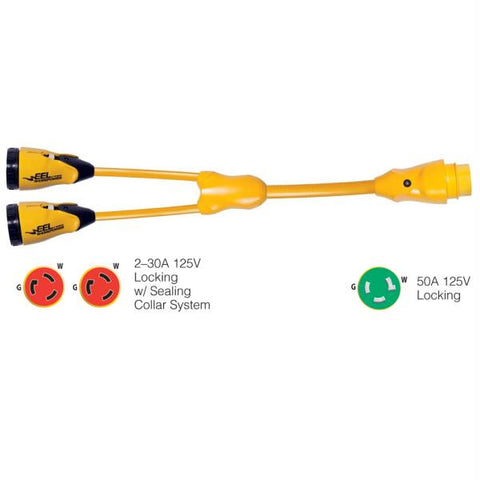 Marinco Y503-2-30 EEL (2)-30A-125V Female to (1)50A-125V Male - &quot;Y&quot; Adapter - Yellow