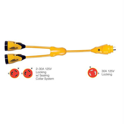 Marinco Y30-2-30 EEL (2)30A-125V Female to (1)30A-125V Male &quot;Y&quot; Adapter - Yellow