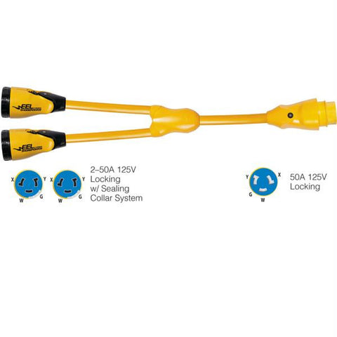 Marinco Y504-2-504 EEL (2)50A-125-250V Female to (1)50A-125-250V Male &quot;Y&quot; Adapter - Yellow