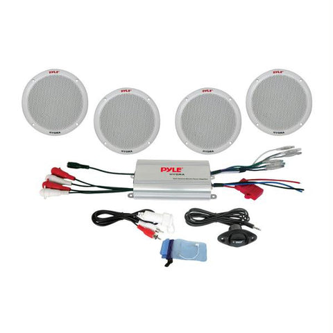 Pyle 4-Channel Waterproof MP3-iPod Amplified 6.5&quot; Marine Speaker System - White