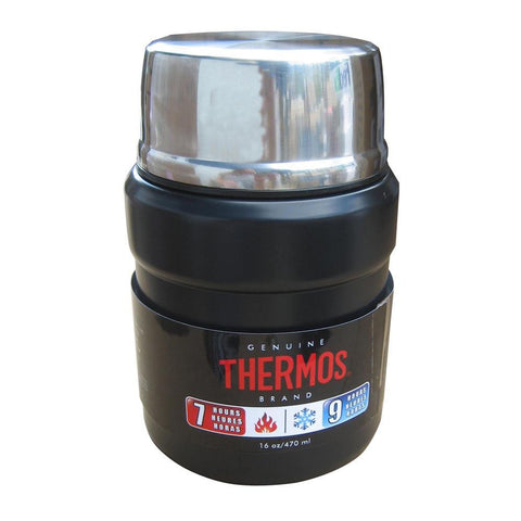 Thermos Stainless King&trade; Vacuum Insulated Food Jar w-Folding Spoon - 16 oz. - Stainless Steel-Matte Black