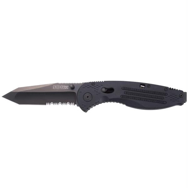 SOG Aegis Partially Serrated Tanto Folding Knife - Black TiNi