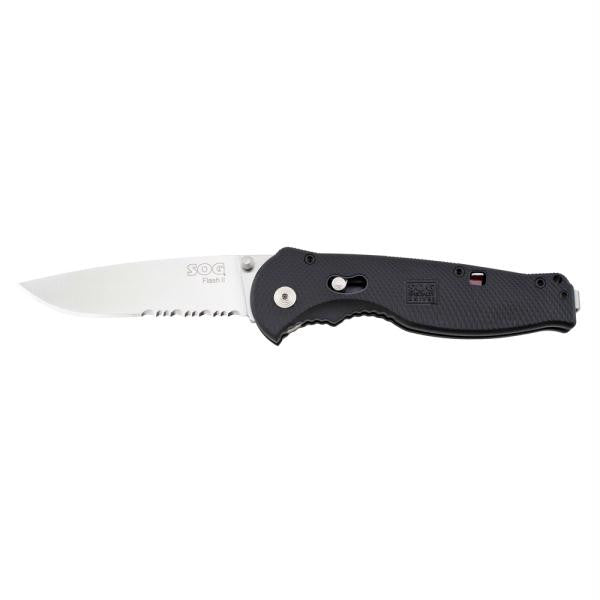 SOG Flash II Partially Serrated Folding Knife - Polished Satin