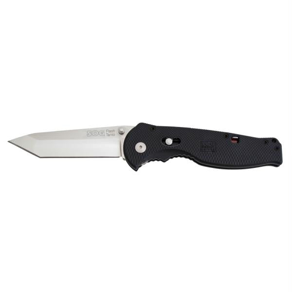 SOG Flash II Tanto Straight Edge Folding Knife - Polished Satin