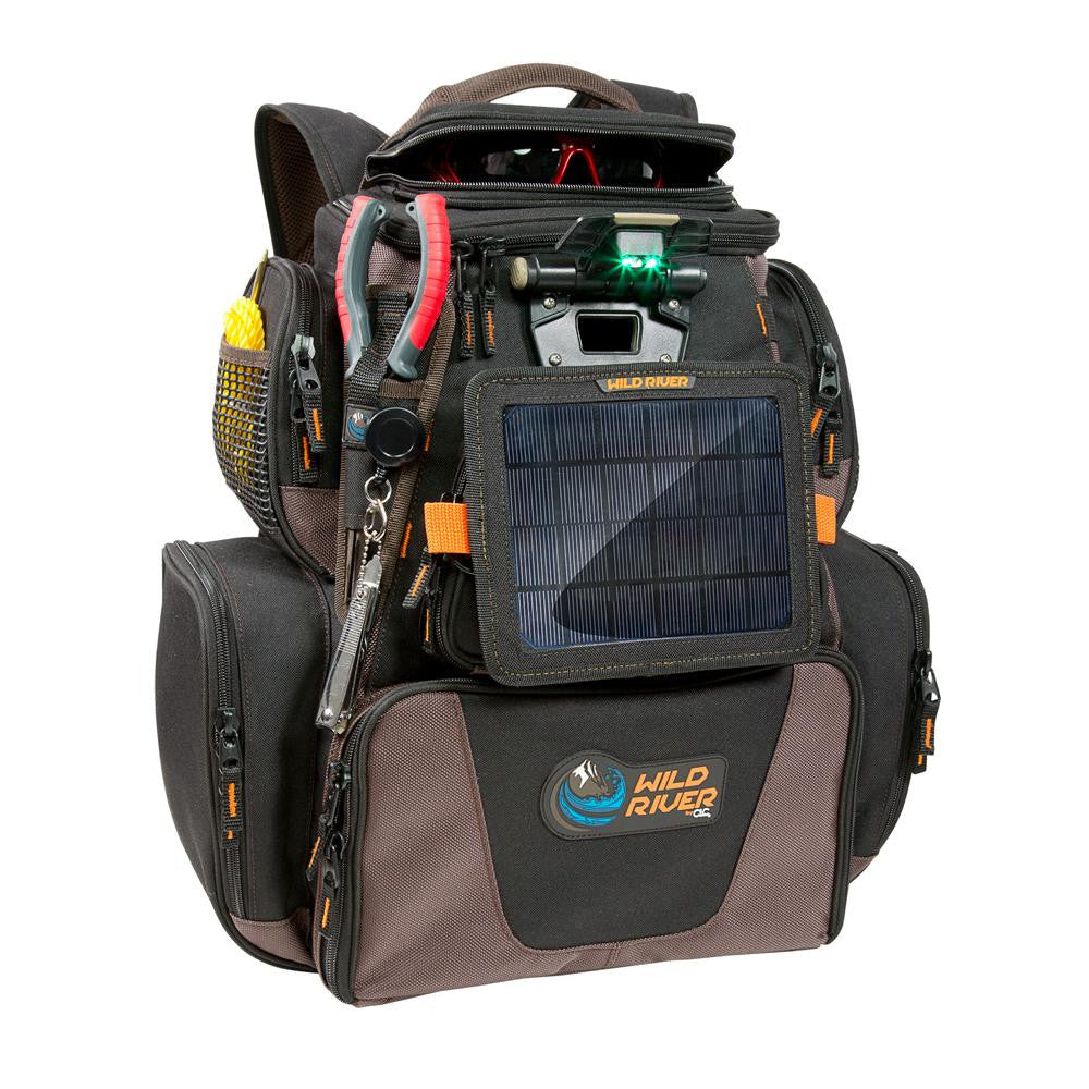 Wild River Tackle Tek&trade; Nomad XP&trade; Lighted Backpack w-USB Charging System, SP01 Solar Kit & Trays