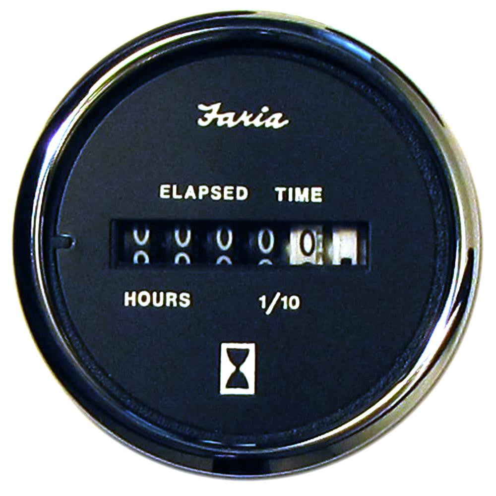 Faria Chesapeake Black SS2&quot; Hourmeter (10,000 Hrs) (12-32VDC)