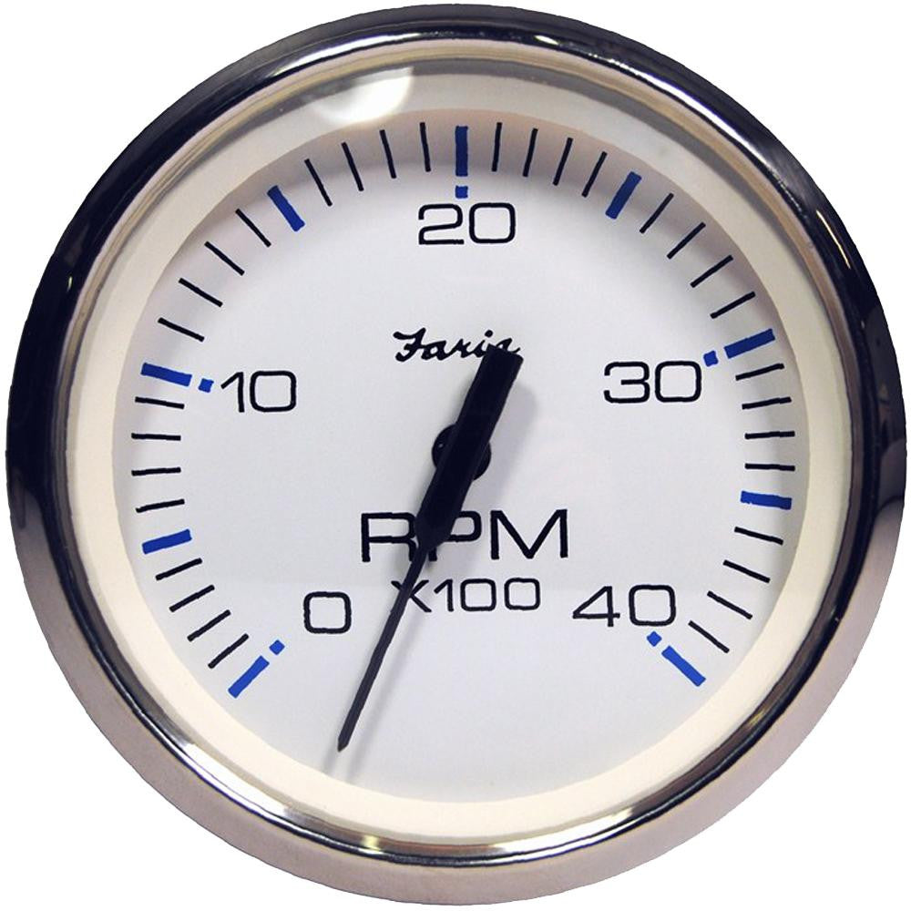 Faria Chesapeake White SS 4&quot; Tachometer - 4,000 RPM (Diesel - Magnetic Pick-Up)