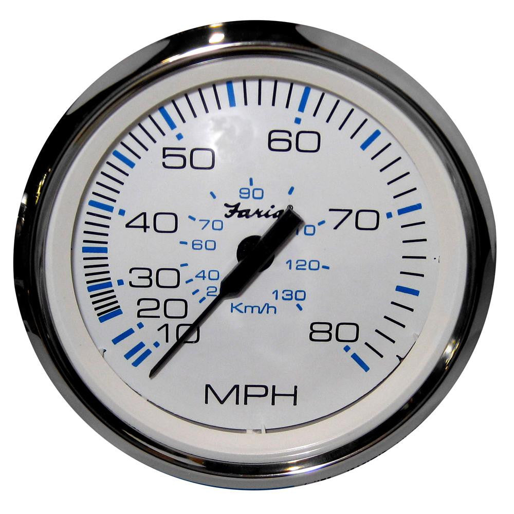 Faria Chesapeake White SS 4&quot; Speedometer - 80MPH (Mechanical)