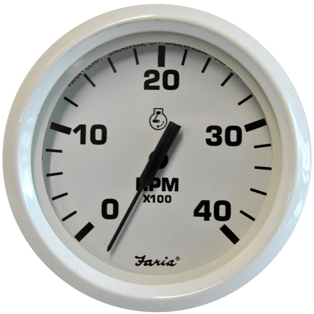 Faria Dress White 4&quot; Tachometer - 4,000 RPM - (Diesel - Magnetic Pick-Up)