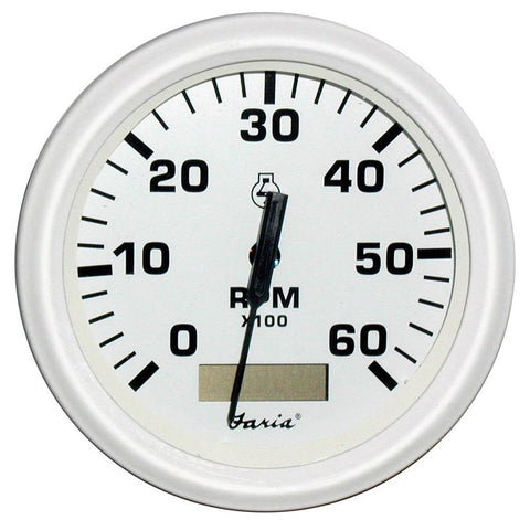 Faria Dress White 4&quot; Tachometer w-Hourmeter - 6,000 RPM (Gas - Inboard)
