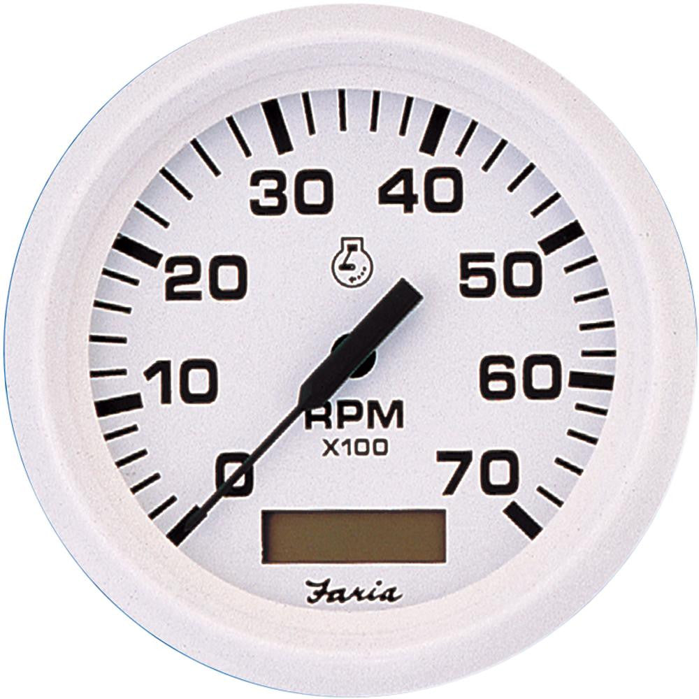 Faria Dress White 4&quot; Tachometer w-Hourmeter - 7,000 RPM (Gas - Outboard)