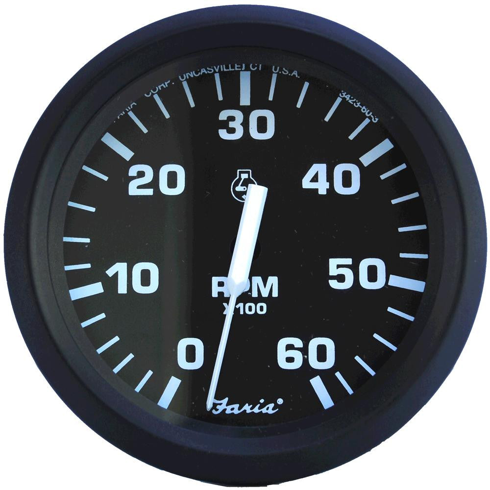 Faria Euro Black 4&quot; Tachometer - 6,000 RPM (Gas - Inboard & I-O)