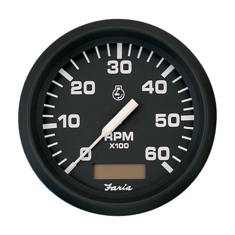 Faria Euro Black 4&quot; Tachometer w-Hourmeter - 6,000 RPM (Gas - Inboard)