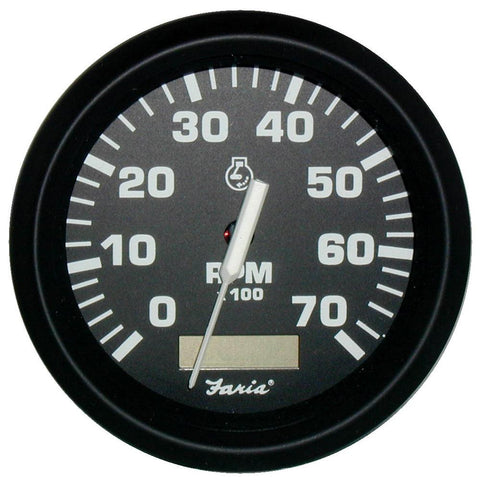 Faria Euro Black 4&quot; Tachometer w-Hourmeter - 7,000 RPM (Gas - Outboard)