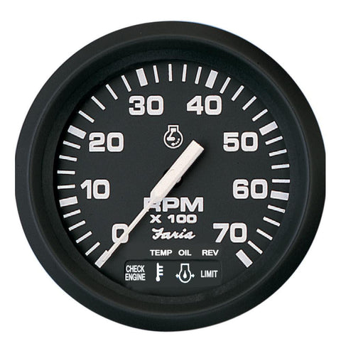 Faria Euro Black 4&quot; Tachometer w-Suzuki Monitor - 7,000 RPM (Gas - Suzuki Outboard)