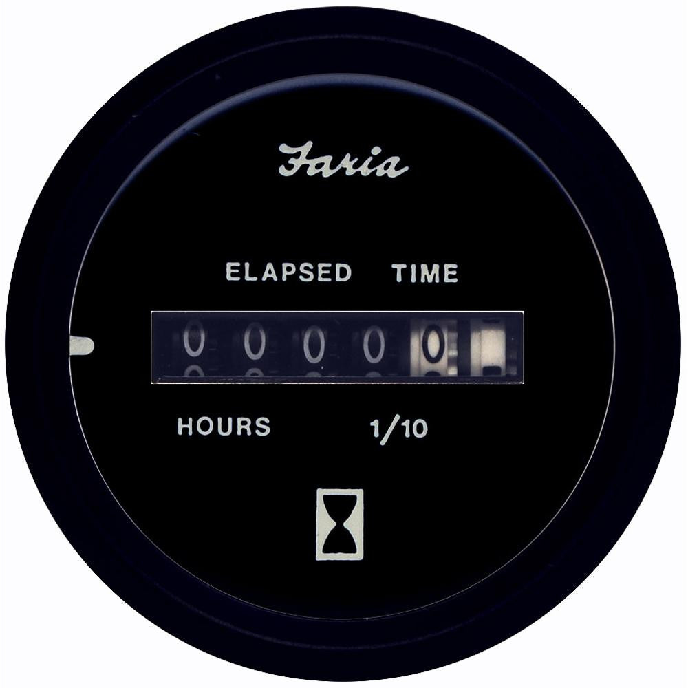 Faria Euro Black 2&quot; Hourmeter (10,000 Hrs) (12-32 VDC)
