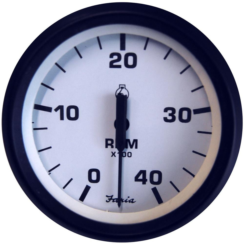 Faria Euro White 4&quot; Tachometer - 4,000 RPM (Diesel - Mechanical Takeoff & Var Ratio Alt)