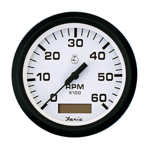 Faria Euro White 4&quot; Tachometer w-Hourmeter - 6,000 RPM (Gas - Inboard)
