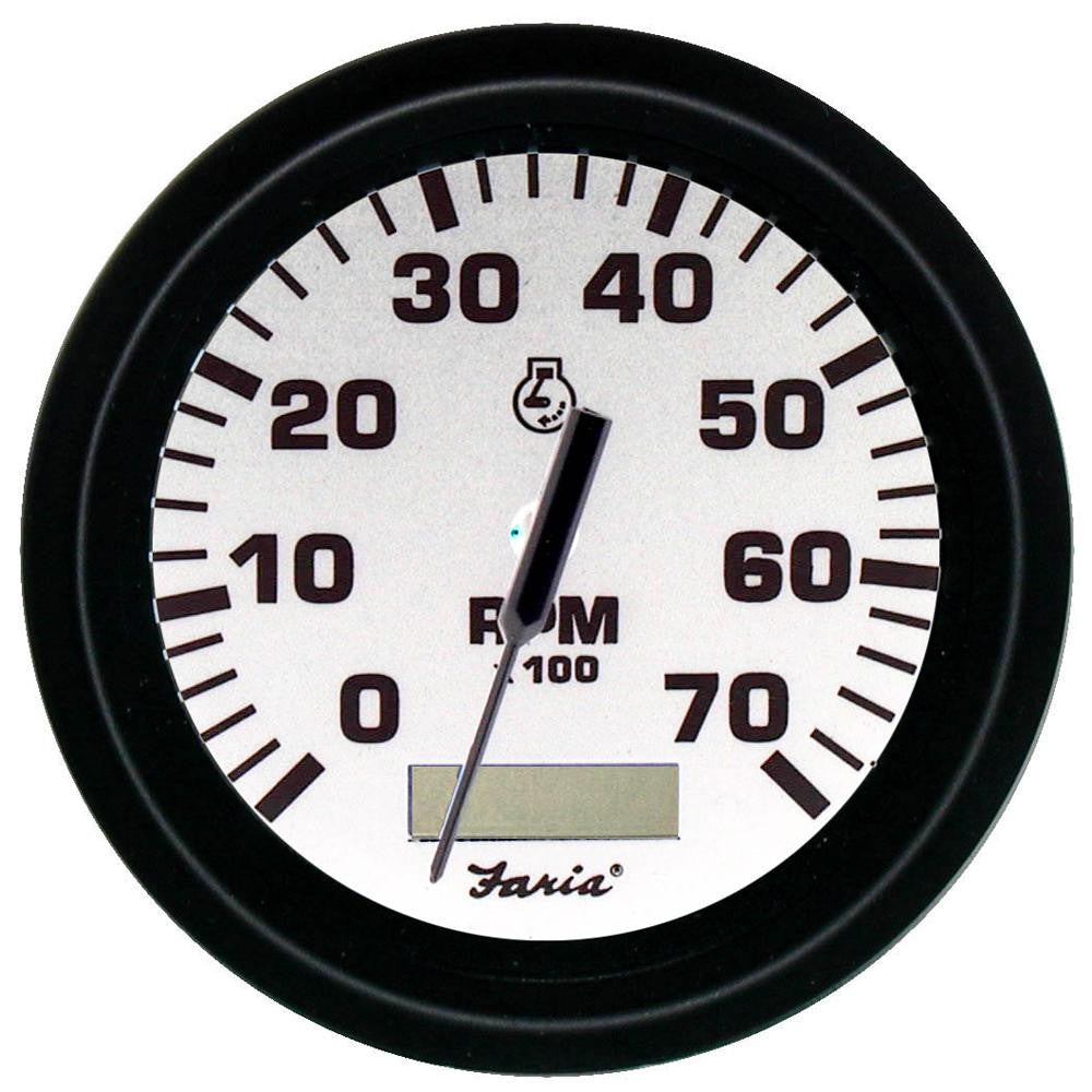 Faria Euro White 4&quot; Tachometer w-Hourmeter - 7,000 RPM (Gas - Outboard)