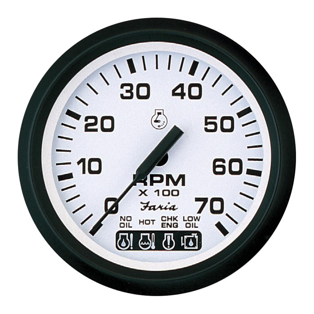 Faria Euro White 4&quot; Tachometer w-Systemcheck Indicator - 7,000 RPM (Gas - Johnson - Evinrude Outboard)