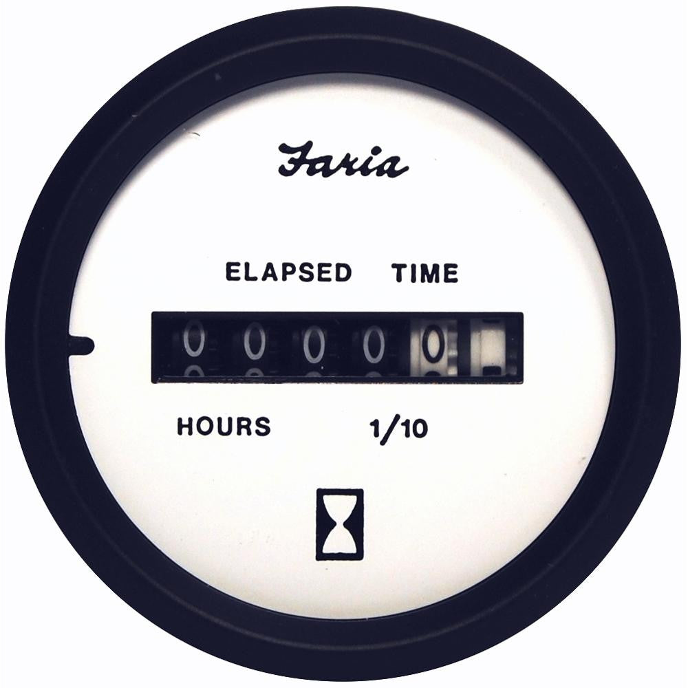 Faria Euro White 2&quot; Hourmeter (10,000 Hrs) (12-32 VDC)