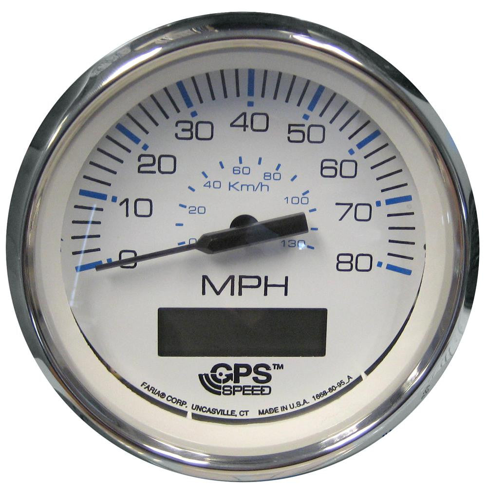 Faria Chesapeake White SS 4&quot; Speedometer - 80MPH (GPS)