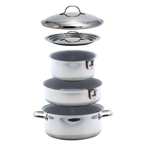 Kuuma 7-Piece Ceramic Nesting Cookware Set - Stainless Steel w-Non-Stick Coating - Induction Compatible - Oven Safe