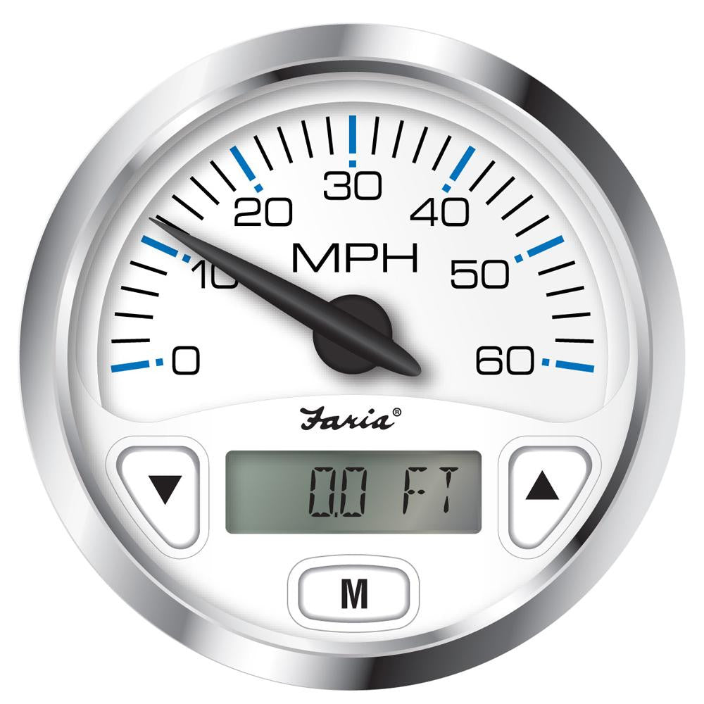 Faria Chesapeake White SS 4&quot; GPS Speedometer w-Digital Depth Display - 60MPH - Transducer Required