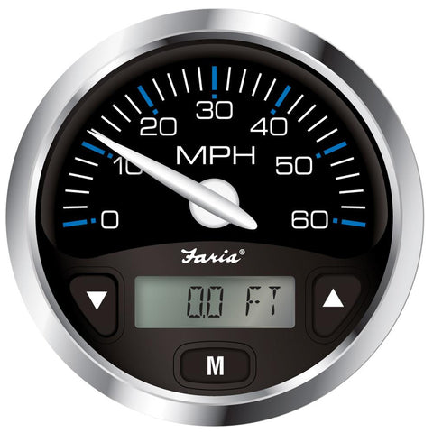Faria Chesapeake Black SS 4&quot; GPS Speedometer w-Digital Depth Display - 60MPH - Transducer Required