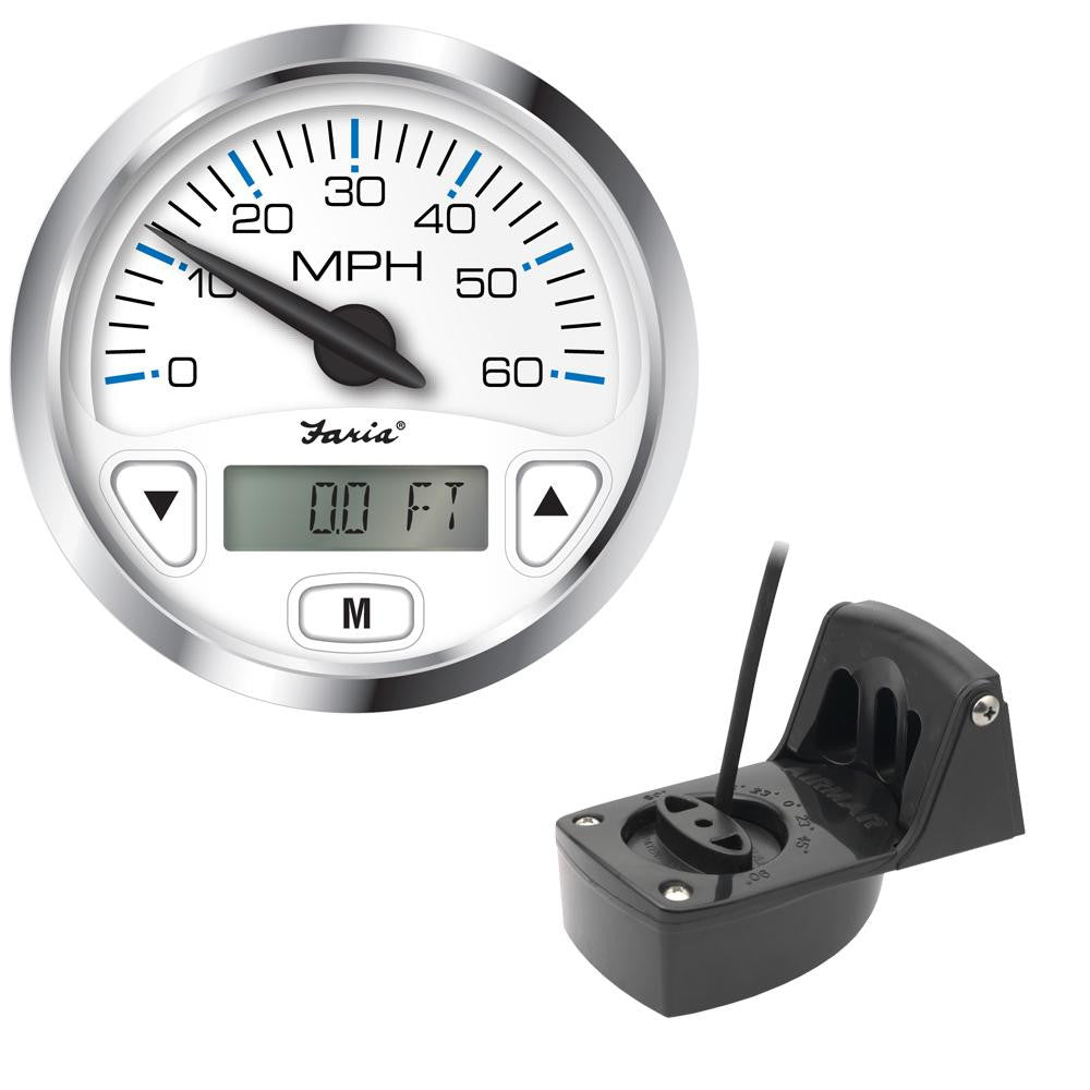 Faria Chesapeake White SS 4&quot; GPS Speedometer w-Digital Depth Display - 60MPH - w-Transom Mount Transducer