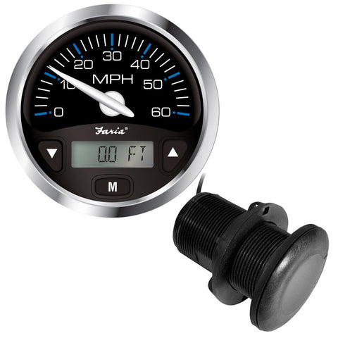 Faria Chasapeake Black SS 4&quot; GPS Speedometer w-Digital Depth Display - 60MPH - w-Thru-Hull Transducer