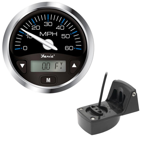 Faria Chesapeake Black SS 4&quot; GPS Speedometer w-Digital Depth Display - 60MPH - w-Transom Mount Transducer