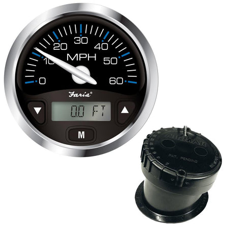 Faria Chesapeake Black SS 4&quot; GPS Speedometer w-Digital Depth Display - 60MPH - w-In-Hull Transducer