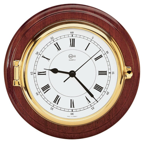 BARIGO Captain Series Clock - Brass & Mahogany - 6&quot; Dial