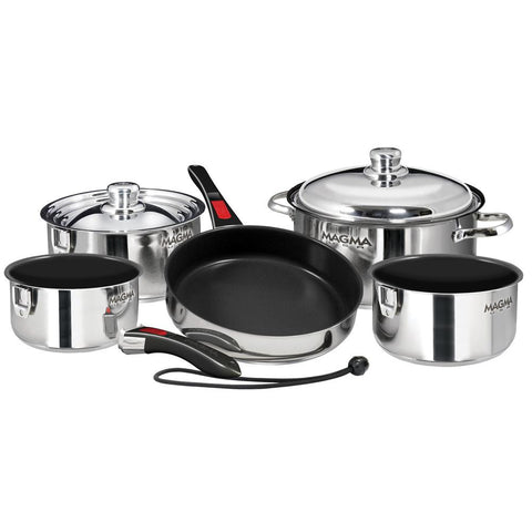 Magma Nesting 10-Piece Cookware - Stainless Steel Exterior & Slate Black Ceramica Non-Stick Interior