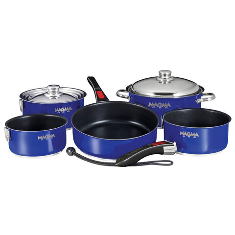 Magma Nesting 10-Piece Induction Compatible Cookware - Cobalt Blue Exterior & Slate Black Ceramica Non-Stick Interior