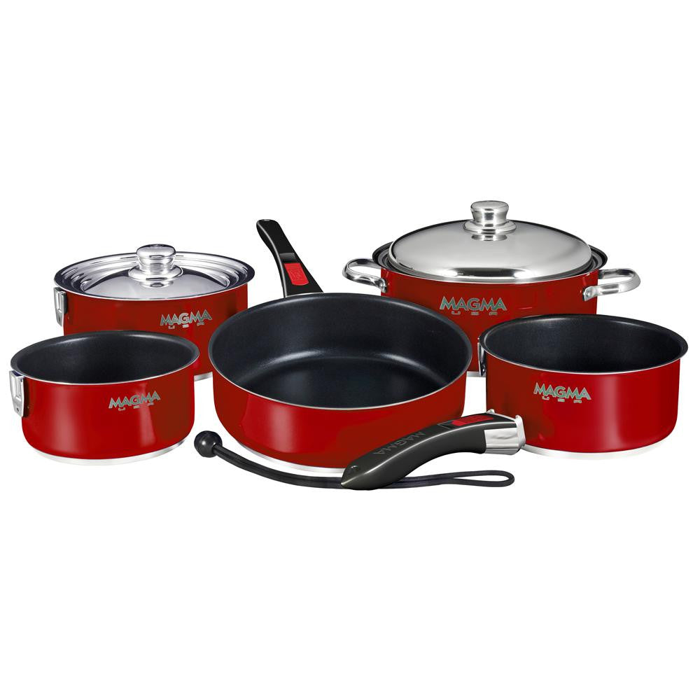 Magma Nesting 10-Piece Induction Compatible Cookware - Magma Red Exterior & Slate Black Ceramica Non-Stick Interior