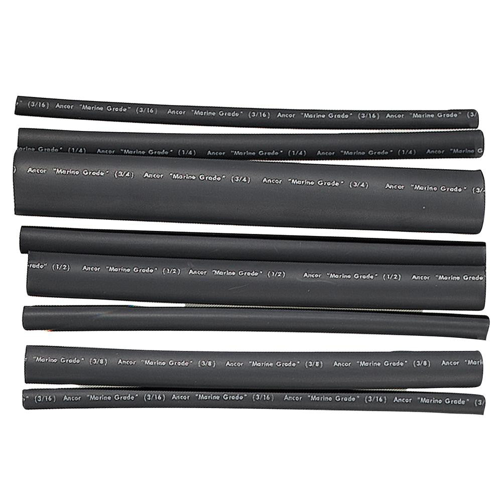 Ancor Adhesive Lined Heat Shrink Tubing - Assorted 8-Pack, 6&quot;, 20-2-0 AWG, Black