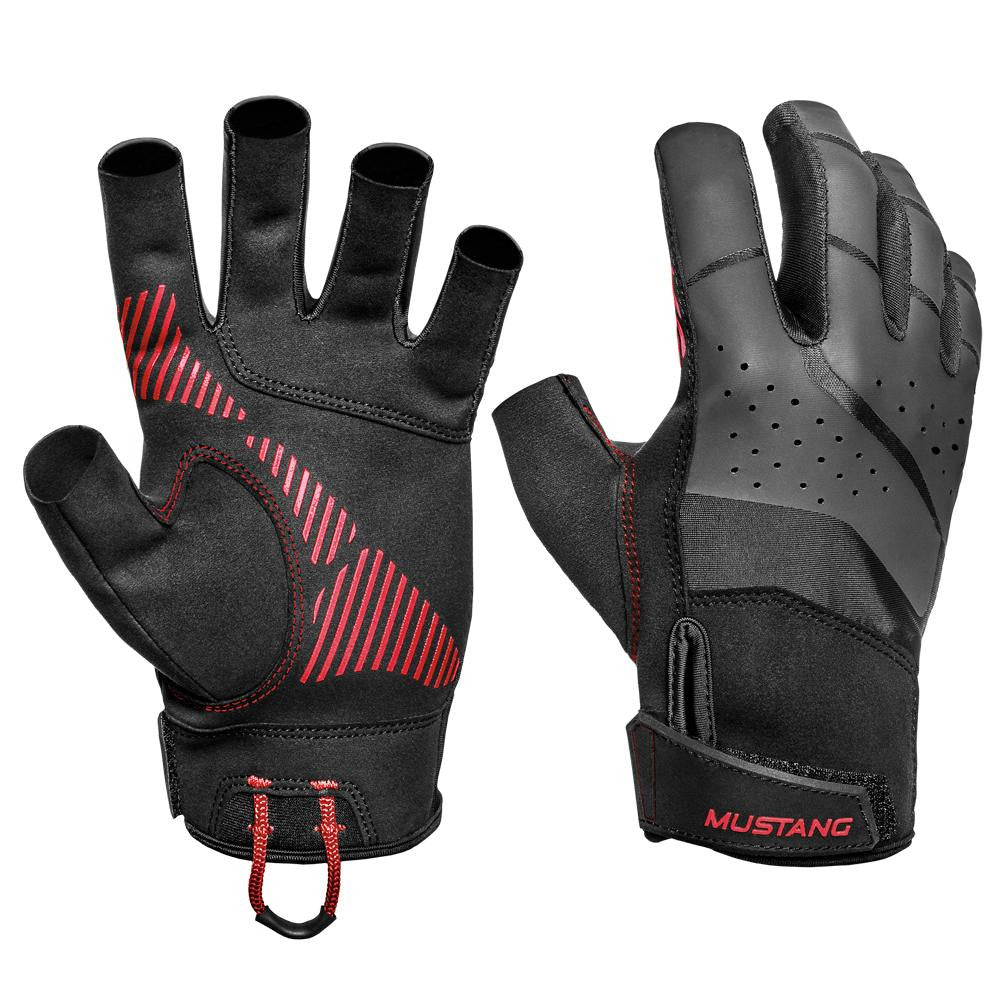 Mustang Traction Open Finger Glove - Black-Red - Large