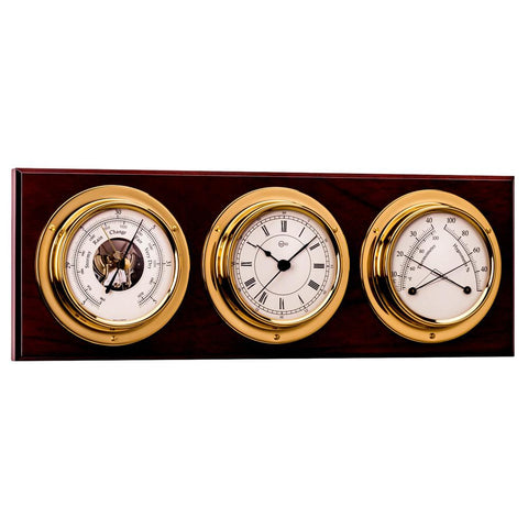 BARIGO Weather Station w-Ship's Barometer, Comfortmeter & Quartz Ship Clock - Brass & Walnut - 3.3&quot; Dial