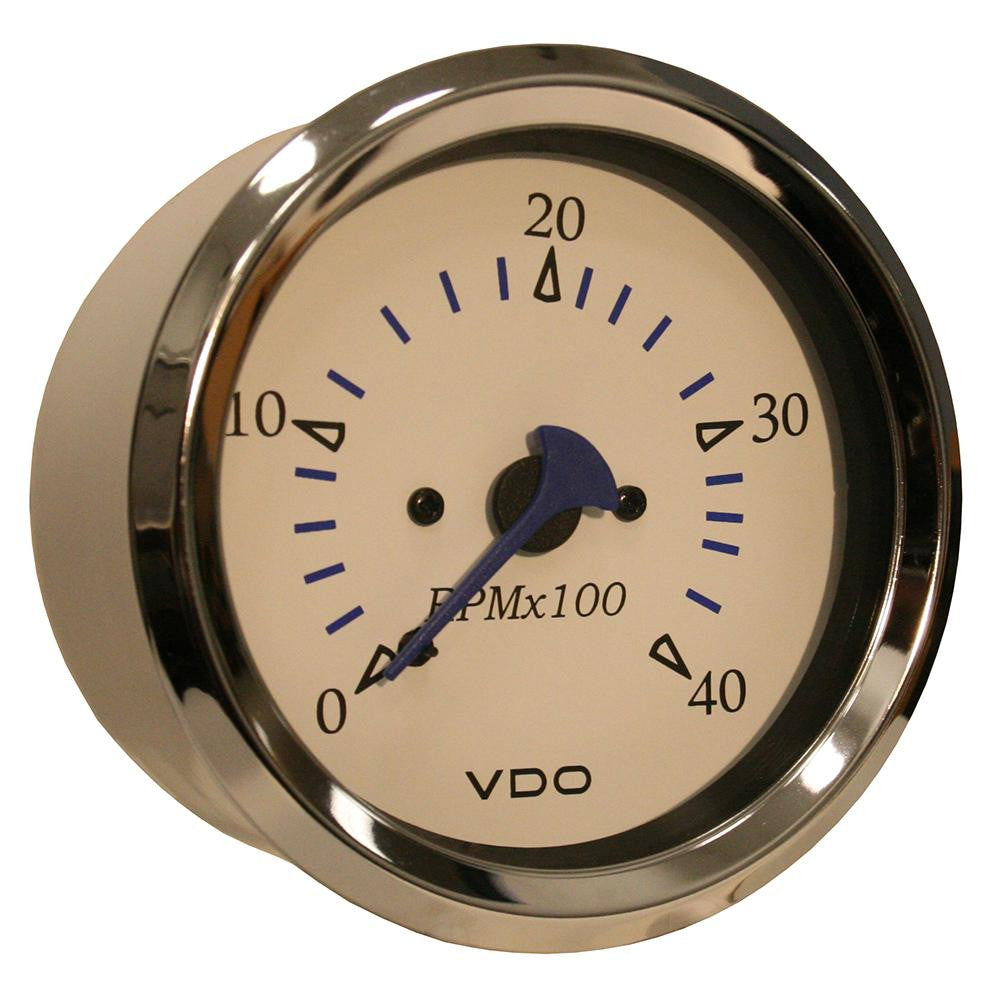 VDO Allentare White 4000RPM 3-3-8&quot; (85mm) Diesel Tachometer (Alternator) - 12V
